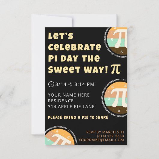 Aangepaste Pi-dag taartfeest uitnodigingskaart sja Kaart (Voorkant)
