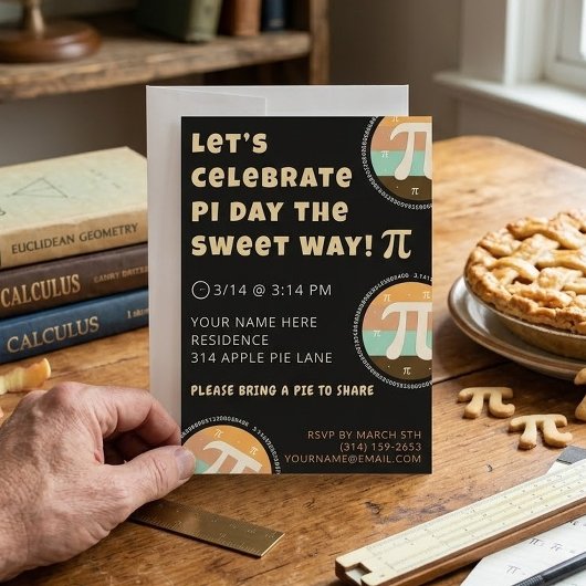 Aangepaste Pi-dag taartfeest uitnodigingskaart sja Kaart