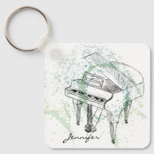 Aangepaste piano-illustratie kunst tekening muziek sleutelhanger