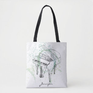 Aangepaste piano-illustratie kunst tekening muziek tote bag