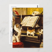 Aangepaste  Piano Lesson Moederkat & Kittens Briefkaart (Voorkant / Achterkant)
