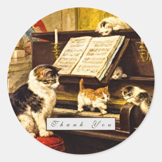 Aangepaste  Piano Lesson Moederkat & Kittens Ronde Sticker (Voorkant)
