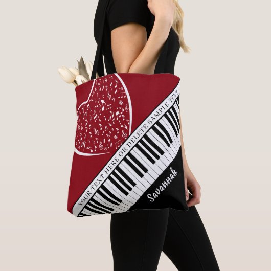Aangepaste Piano Muziek Liefde Hart Naam Zwart Roo Tote Bag (Dichtbij)