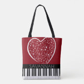 Aangepaste Piano Muziek Liefhebber Hart Naam Zwart Tote Bag (Achterkant)