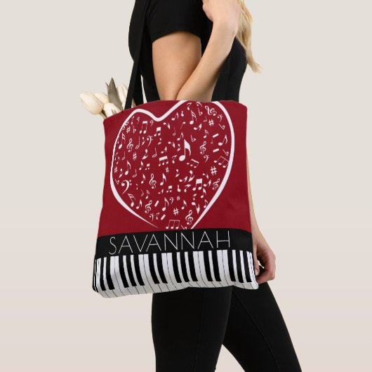 Aangepaste Piano Muziek Liefhebber Hart Naam Zwart Tote Bag (Dichtbij)