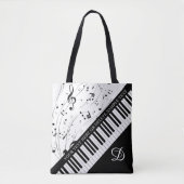 Aangepaste Piano Muzieknoten Monogram Zwart Wit Tote Bag (Voorkant)