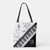 Aangepaste Piano Muzieknoten Monogram Zwart Wit Tote Bag (Achterkant)