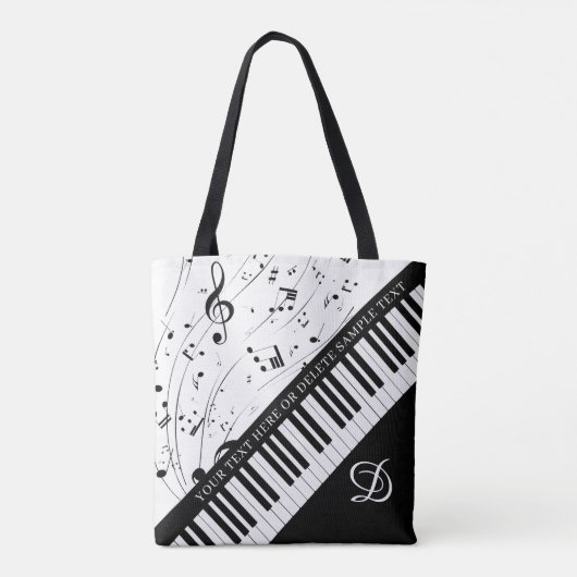 Aangepaste Piano Muzieknoten Monogram Zwart Wit Tote Bag (Achterkant)