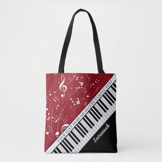 Aangepaste Piano Muzieknoten Script Naam Zwart Roo Tote Bag (Voorkant)