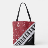 Aangepaste Piano Muzieknoten Script Naam Zwart Roo Tote Bag (Achterkant)