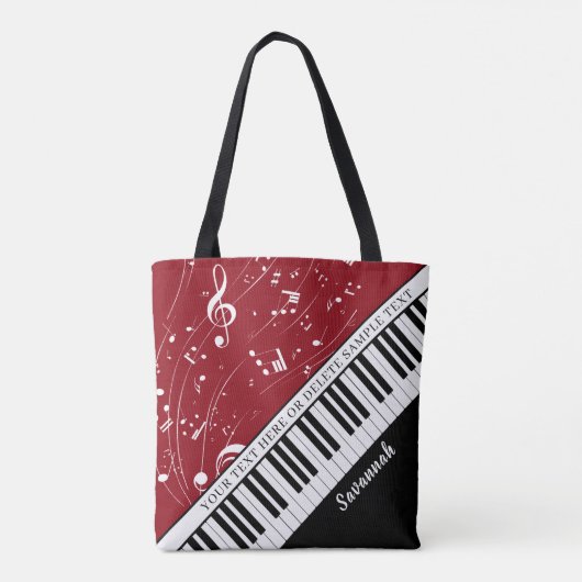 Aangepaste Piano Muzieknoten Script Naam Zwart Roo Tote Bag (Achterkant)