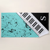 Aangepaste Piano Muzieknoten Script Name Black Min Strandlaken (Voorkant)