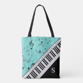 Aangepaste Piano Muzieknoten Script Name Black Min Tote Bag (Achterkant)