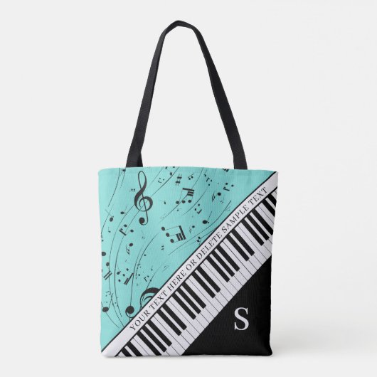 Aangepaste Piano Muzieknoten Script Name Black Min Tote Bag (Achterkant)