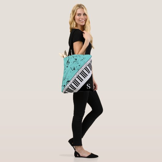 Aangepaste Piano Muzieknoten Script Name Black Min Tote Bag (Op model)