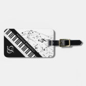 Aangepaste Piano Muzieknoten Script Name Black Whi Bagagelabel (Voorkant horizontaal)