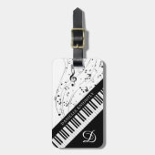 Aangepaste Piano Muzieknoten Script Name Black Whi Bagagelabel (Voorkant verticaal)