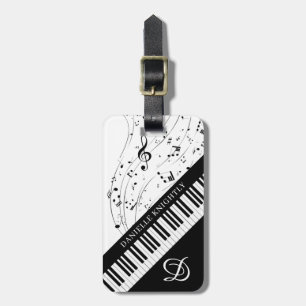 Aangepaste Piano Muzieknoten Script Name Black Whi Bagagelabel