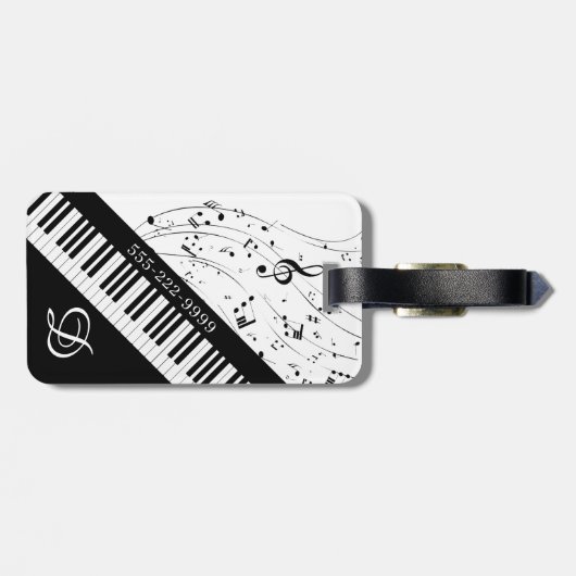 Aangepaste Piano Muzieknoten Script Name Black Whi Bagagelabel (Achterkant horizontaal)