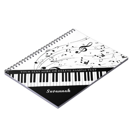 Aangepaste Piano Muzieknoten Script Name Black Whi Notitieboek (Linkerzijde)