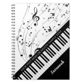 Aangepaste Piano Muzieknoten Script Name Black Whi Notitieboek (Voorkant)