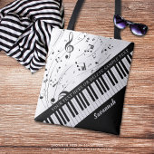 Aangepaste Piano Muzieknoten Script Name Black Whi Tote Bag