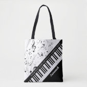 Aangepaste Piano Muzieknoten Script Name Black Whi Tote Bag (Voorkant)