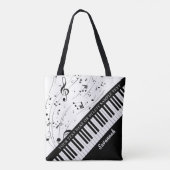 Aangepaste Piano Muzieknoten Script Name Black Whi Tote Bag (Achterkant)