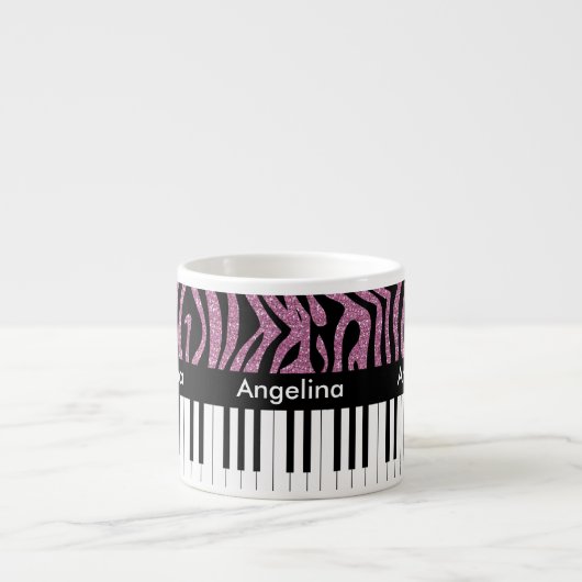 Aangepaste piano-toetsen Roze Glitter Zebra Afdruk Espresso Kop (Voorkant)