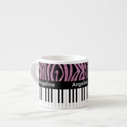 Aangepaste piano-toetsen Roze Glitter Zebra Afdruk Espresso Kop (Links)