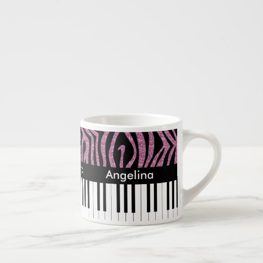 Aangepaste piano-toetsen Roze Glitter Zebra Afdruk Espresso Kop (Rechts)