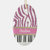 Aangepaste piano-toetsen Roze Glitter Zebra Afdruk Keramisch Ornament (Rechts)