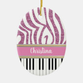 Aangepaste piano-toetsen Roze Glitter Zebra Afdruk Keramisch Ornament (Voorkant)