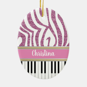 Aangepaste piano-toetsen Roze Glitter Zebra Afdruk Keramisch Ornament