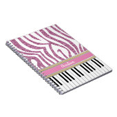 Aangepaste piano-toetsen Roze Glitter Zebra Afdruk Notitieboek (Rechterzijde)