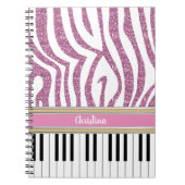Aangepaste piano-toetsen Roze Glitter Zebra Afdruk Notitieboek (Voorkant)