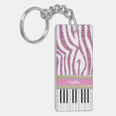 Aangepaste piano-toetsen Roze Glitter Zebra Afdruk Sleutelhanger (Voorkant Links)