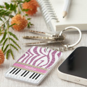 Aangepaste piano-toetsen Roze Glitter Zebra Afdruk Sleutelhanger (Voorkant Rechts)