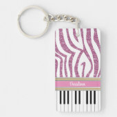 Aangepaste piano-toetsen Roze Glitter Zebra Afdruk Sleutelhanger (Voorkant)