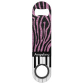 Aangepaste piano-toetsen Roze Glitter Zebra Afdruk Speed Flessenopener (Achterkant)