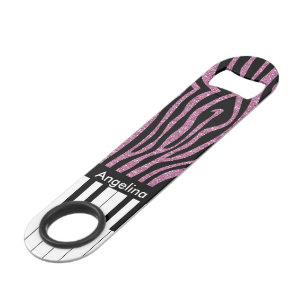 Aangepaste piano-toetsen Roze Glitter Zebra Afdruk Speed Flessenopener