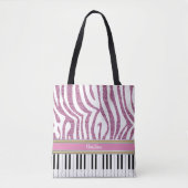 Aangepaste piano-toetsen Roze Glitter Zebra Afdruk Tote Bag (Voorkant)