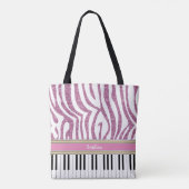Aangepaste piano-toetsen Roze Glitter Zebra Afdruk Tote Bag (Achterkant)