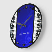 Aangepaste pianoketoetsen met blauwe muzieknoten grote klok (Hoek)