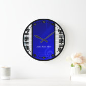 Aangepaste pianoketoetsen met blauwe muzieknoten grote klok (Huis)