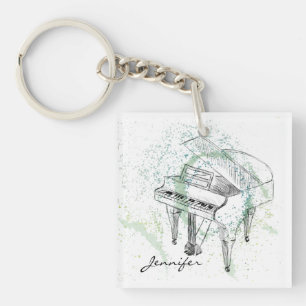 Aangepaste pianotekening kunst muziek liefhebbers sleutelhanger