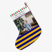 Aangepaste Pic/Text Blue Gold W.V. Stripes en lamp Grote Kerstsok (Achterkant (Hangend))