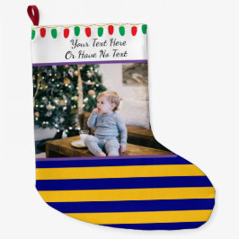 Aangepaste Pic/Text Blue Gold W.V. Stripes en lamp Grote Kerstsok