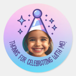 Aangepaste Pic Verjaardag Bedankt Party Pastel Gra Ronde Sticker