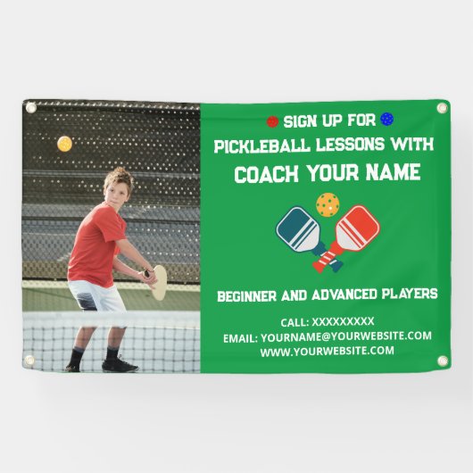 Aangepaste Pickleball Coaching Class Lessen Groen Spandoek (Horizontaal)
